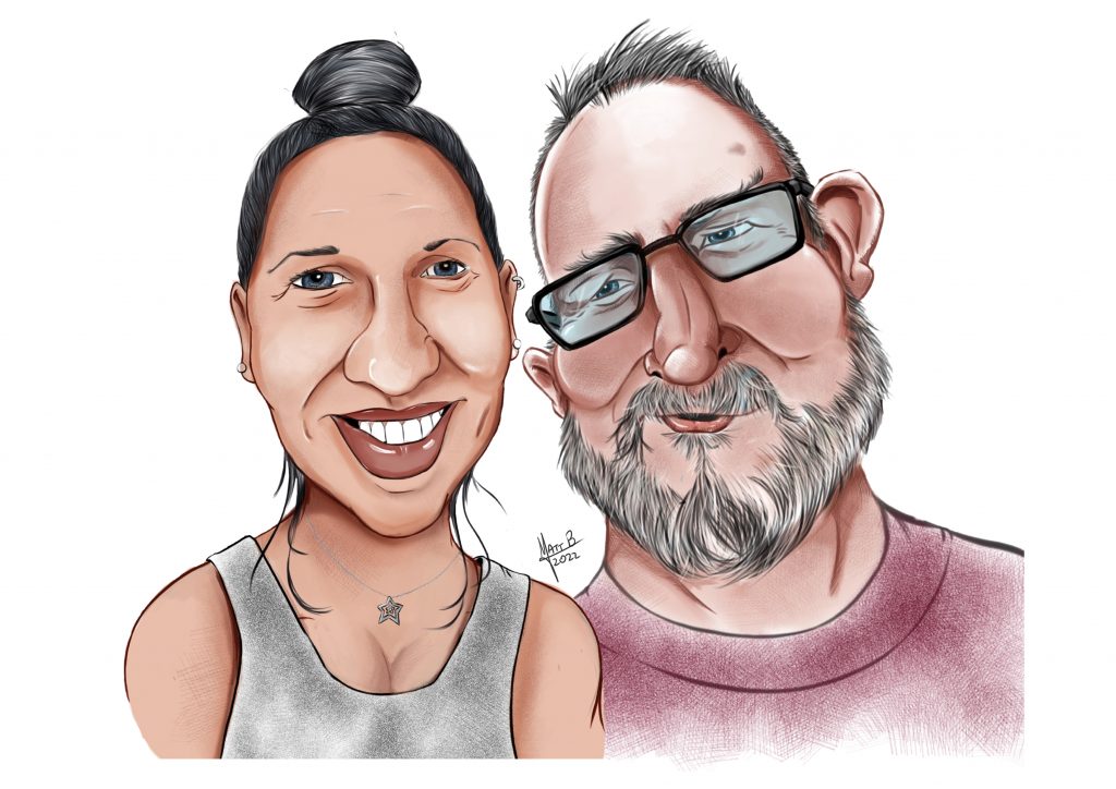 Caricature - Peter Bowater and Jen Powell